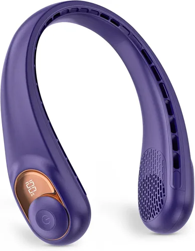 Miniatura 11 de TUNISE Ventilador de cuello, ventilador personal con pantalla LED, recargable USB-C, batería de 4000 mAh, ajuste de 3 velocidades y funcionamiento