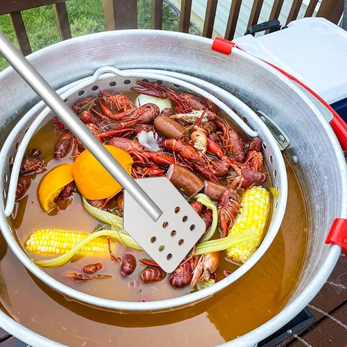 Miniatura 4 de BBQ-PLUS Paleta mezcladora y removedora de 42 pulgadas para cangrejos y camarones, accesorios de acero inoxidable para ollas de cocción y freidoras