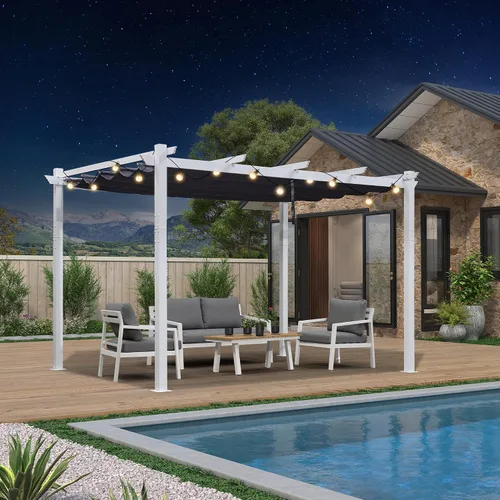 Miniatura 48 de PURPLE LEAF Pérgola Retráctil de 10' x 13' para Exteriores de Aluminio Blanco con Toldo de Sombra para Patio Refugio Moderno Marrón para Jardín