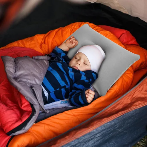 Miniatura 4 de Maitys 5 almohadas inflables de viaje portátil compacta, almohada de aire de tela flocada para mochileros para camping, senderismo, oficina en casa