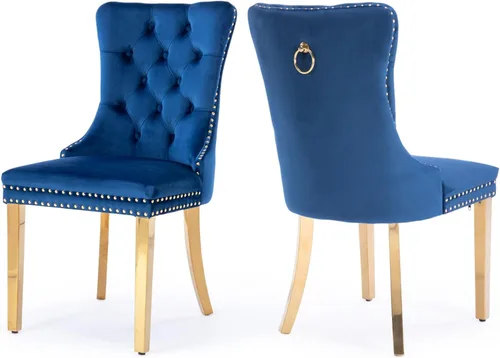 Miniatura 38 de Juego de 2 sillas de comedor tapizadas de terciopelo, sillas laterales de cocina de estilo moderno con ribete de cabeza de clavo y patas de madera