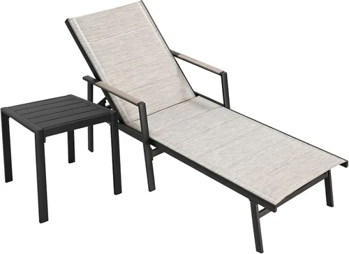 Miniatura 9 de Tumbona para exteriores, silla de aluminio nunca oxidada para patio, silla de piscina de textileno de doble capa con respaldo ajustable de 6