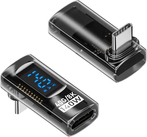 Miniatura 8 de Jadebones Paquete de 2 adaptadores USB C con pantalla digital, conector USB-C macho a hembra de 180 grados de 140 W para interruptor, iPhone 16/15