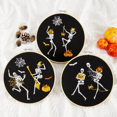 Miniatura 4 de Kit de bordado de Halloween para adultos principiantes, kit de punto de cruz estampado para adultos principiantes, divertido kit de iniciación
