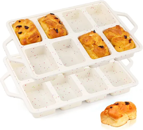 Miniatura 7 de Vinino Molde de silicona para pan con marco reforzado de metal, molde para pan de 9.5 x 5 pulgadas, molde para pan de 1 lb de silicona Crema