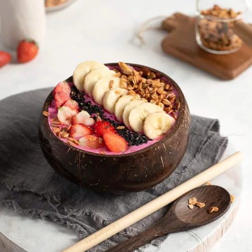Miniatura 6 de Jungle Culture Juego de 2 cuencos de coco pulido y cucharas de madera con pajitas de bambú • Tazones de yogur natural y batidos ideales para creami