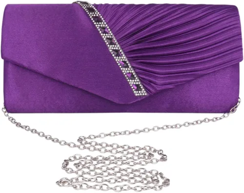 Miniatura 3 de Adoptfade Bolso de noche para mujer satinado plisado Rhinestone elegante solapa bolso de embrague