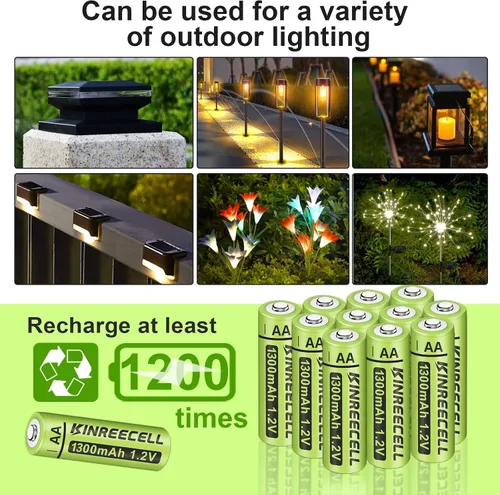 Miniatura 4 de Baterías AA recargables, baterías solares Ni-MH doble A de alta capacidad 1.2 V precargadas para luces solares al aire libre (AA-1300mAh-12pack)
