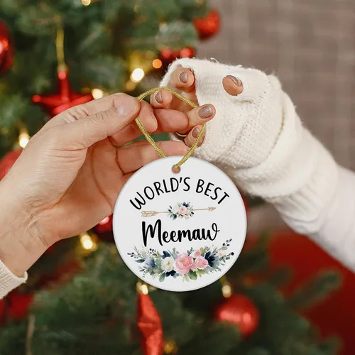 Miniatura 5 de World's Best Meemaw - Adornos de cerámica de Navidad regalos de nietos, nietos, regalos de cumpleaños para el día de la madre, regalos de cumpleaños