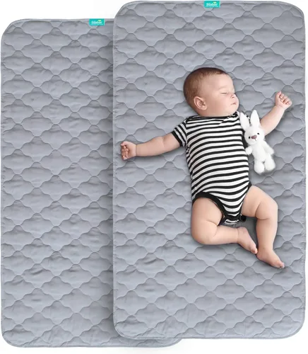 Paquete de 2 protectores de colchón impermeables para cuna, 2 unidades, 28 x 52 pulgadas, antideslizantes y absorbentes, impermeables, para