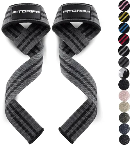 Miniatura 8 de Fitgriff® Correas de muñeca para levantamiento de pesas, gimnasio, peso muerto, entrenamiento (hechas de algodón premium y acolchadas) - Hombres