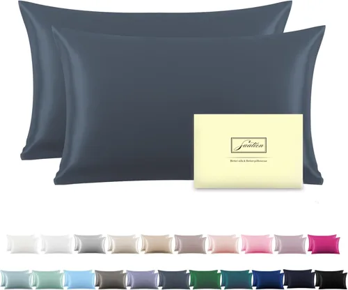 Miniatura 20 de Funda de almohada de seda para cabello y piel, suave, transpirable y sedosa 100% seda Queen, juego de 2, fundas de almohada de seda de morera
