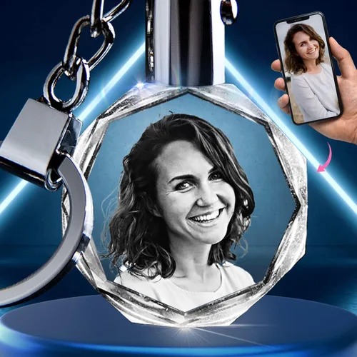 Miniatura 10 de 3D innovation Llavero de cristal personalizado con luz LED, llavero grabado con láser 2D personalizado, grandes regalos personalizados