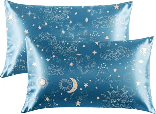 Miniatura 50 de EXQ Home - Funda de almohada de satén para cuidar el cabello y la piel, tamaño estándar, de seda con estampado negro, juego de 2 fundas con cierre