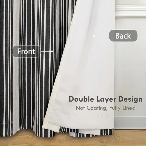 Miniatura 3 de DriftAway Chris Linen - Cortinas opacas con capa térmica y reductora de sonido, 63 pulgadas de largo para dormitorio, cortinas estampadas a rayas
