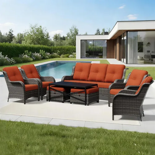 Miniatura 138 de Joyside Juego de sillas de mimbre para patio, juego de 3 piezas de mimbre para exteriores con 2 sillas reposabrazos y 1 mesa auxiliar para terraza