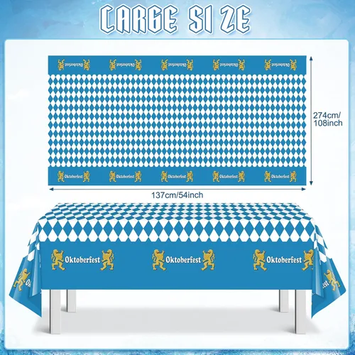 Miniatura 2 de 1 Pack Bavarian Oktoberfest Disposable Tablecloth Decorations, Plastic Rectangle Blue and White Bavarian Flag Check Table Cover, Oktoberfest