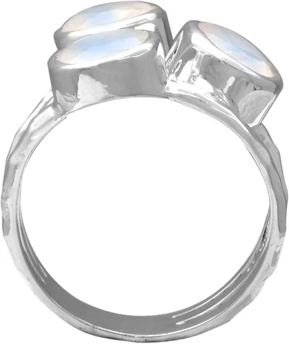 Miniatura 5 de YoTreasure . Anillo de plata de ley 925 con piedra lunar natural de 3 piedras, Piedra preciosa Metal, piedra de luna
