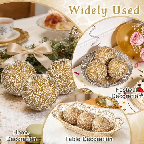 Miniatura 5 de 3 bolas de vidrio decorativas marrones para cuencos, bolas decorativas de mosaico de 3.35 pulgadas para centro de mesa, tazón, jarrón, relleno