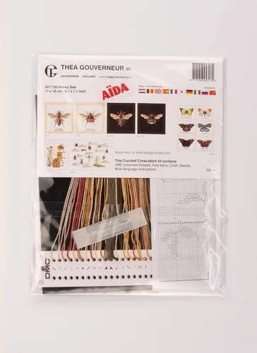 Miniatura 4 de Thea Gouverneur - Kit de punto de cruz de abeja miel, 16 unidades, color negro Aida, kit completo de bordado para adultos, incluye hilos DMC. Aguja