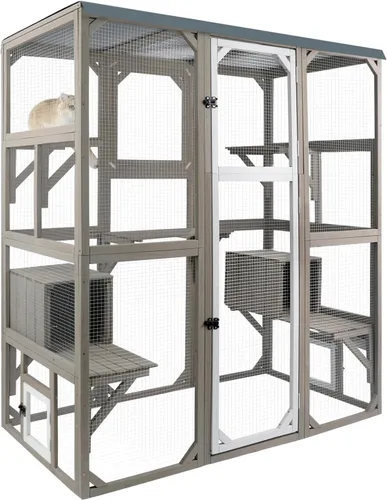 Miniatura 14 de PetsCosset 71" H Large Catio Outdoor Cat Enclosure Window Catios Wooden Walk-in Catio for Multiple Cats with 2 Resting Houses, 6 Platforms