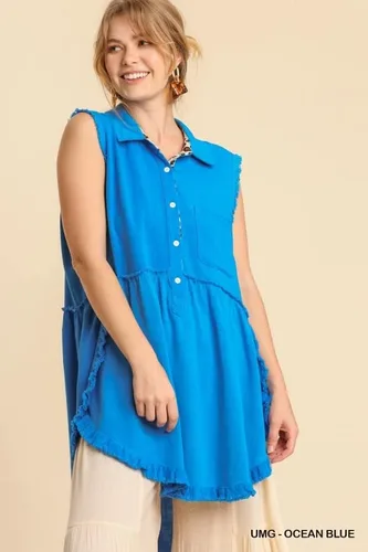 Miniatura 6 de umgee USA - Blusa tipo túnica sin mangas con dobladillo deshilachado y dobladillo deshilachado para mujer