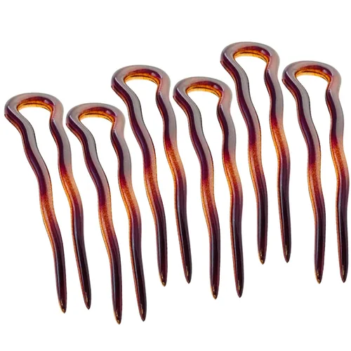 Miniatura 9 de Parcelona Juego de 3 horquillas de celuloide ondulado en forma de U para el cabello, estilo moño para mujer, a la moda, flexible, duradero