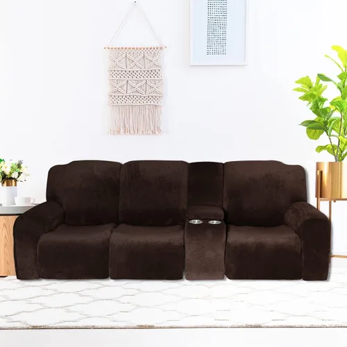 Miniatura 2 de Aedlcal Fundas para sofá reclinable, 10 piezas, fundas de sofá reclinable de felpa de terciopelo con consola central, con bolsillo lateral