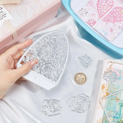 Miniatura 7 de INFUNLY Caja de dulces troquelada rosa 3D caja de regalo de corte de metal troquelado de flores DIY Navidad caja de regalo decorativa para boda