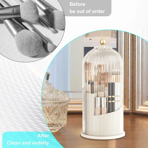 Miniatura 4 de BigKing Soporte para brochas de maquillaje con tapa, organizador de maquillaje, organizador de brochas de maquillaje giratorio de 360 grados a