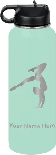 Miniatura 77 de LaserGram Botella de agua personalizada, soporte de mano de gimnasta, acero inoxidable de doble pared aislada al vacío con popote superior, regalo
