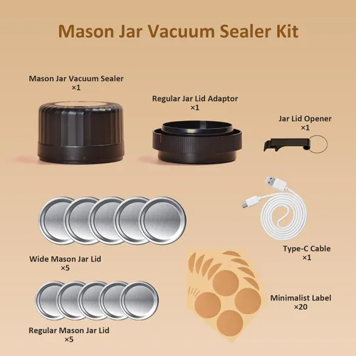 Miniatura 6 de HTPOW Sellador al vacío eléctrico para frascos Mason – Kit automático de sellado al vacío para frascos Mason, Sellador al vacío para todos los Negro