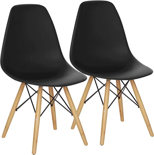Giantex Juego de 2 sillas de comedor negras, sillas de comedor modernas de mediados de siglo premontadas con patas de madera, sillas de cocina sin