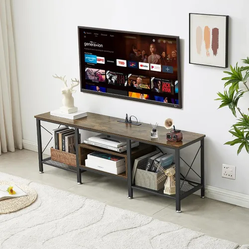 Miniatura 2 de VECELO Soporte de TV con tomas de corriente para centro de entretenimiento Industria Media de 65 pulgadas con estación de carga, estantes abiertos