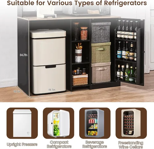 Miniatura 6 de Mini gabinete de nevera con almacenamiento, gabinete de barra de café con espacio para refrigerador pequeño y toma de corriente, gabinete de bar