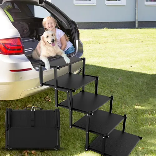 Miniatura 8 de Escaleras extra anchas para perros grandes, rampa plegable para perros con superficie antideslizante, escaleras ligeras para perros para autos, SUV