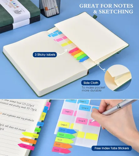 Miniatura 5 de PERCUN Cuaderno rayado A4, 365 páginas de tamaño grande de cuero para escribir para mujeres y hombres, cuaderno de tapa dura con páginas gruesas