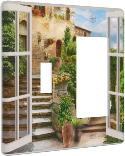 Miniatura 14 de Cubierta de placa de pared con palmera verde de planta tropical, cubierta de interruptor de luz de 1 cuadrilla, hojas de plátano, flores rosas