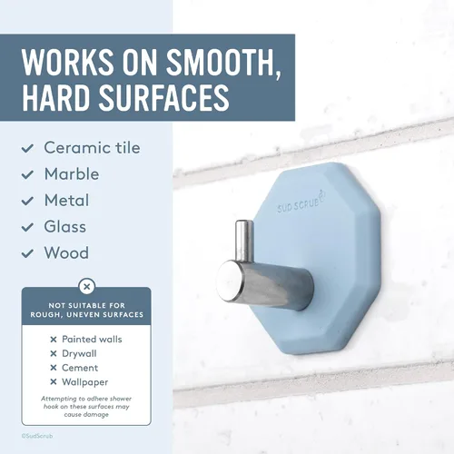 Miniatura 4 de Sud Scrub® Gancho de ducha antimicrobiano, ganchos autoadhesivos para pared de ducha, ganchos de pared extraíbles resistentes, ganchos para colgar