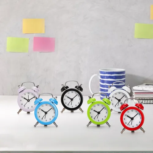 Miniatura 5 de Noamus 6 relojes despertadores de campana gemela, alarma fuerte de 2 pulgadas, pequeño y lindo reloj despertador analógico, reloj de viaje vintage