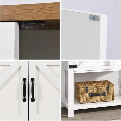 Miniatura 5 de 4ever2buy Gabinete de barra de café de granja, mesa de café blanca con almacenamiento, aparador de buffet con 2 puertas, armario decorativo
