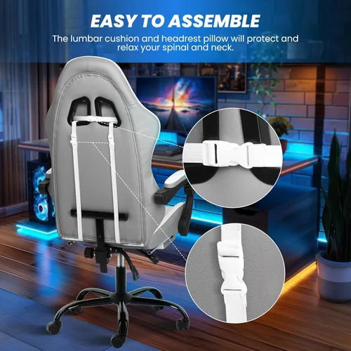 Miniatura 8 de YSSOA Silla para videojuegos, silla de computadora con reposapiés, altura ajustable y función de inclinación de 90° a 135°, silla reclinable