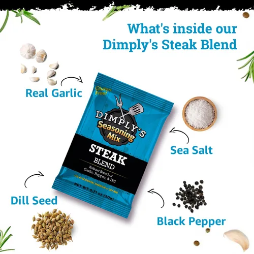 Miniatura 8 de Dimply's Mezcla de condimentos para bistec, adobo y frotado en seco, perfecta para carne, pollo, carne, verduras, tofu, sin gluten, sin conservantes