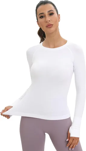 Miniatura 2 de MathCat Camisetas de Entrenamiento sin Costuras para Mujeres de Manga Larga para Yoga y Correr, Transpirables, con Agujeros para el Pulgar, Tops