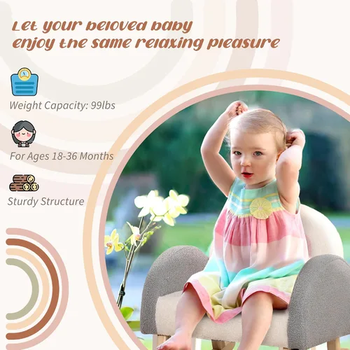 Miniatura 7 de Qaba Sofá para niños, mecedora para niños pequeños con marco de madera maciza, tela de vellón de cordero sintético, sillón para niños para guardería