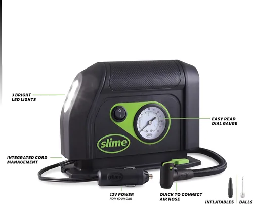 Miniatura 7 de Slime 40050 Inflador de Neumáticos, Compresor de Aire Portátil para Auto, con Dial Analógico de 100 psi, Manguera Larga y Luz LED, 12V, Inflado de 8