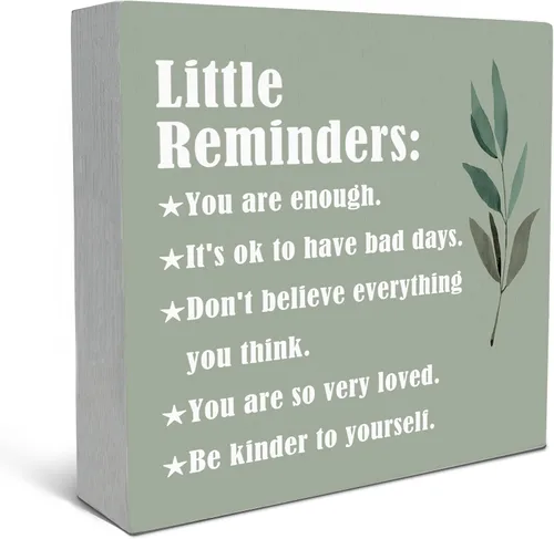 Miniatura 8 de SRADMO Inspirational Wood Box Sign Desk Decor, Inspirational Desk Decor, Little Reminders Motivational Positive Theme Wooden Block Box Sign