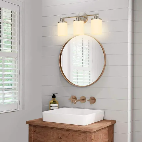 Miniatura 8 de Lámparas de baño, luces de baño negras mate, luz de tocador de 4 luces sobre espejo, moderna lámpara de tocador con vidrio esmerilado