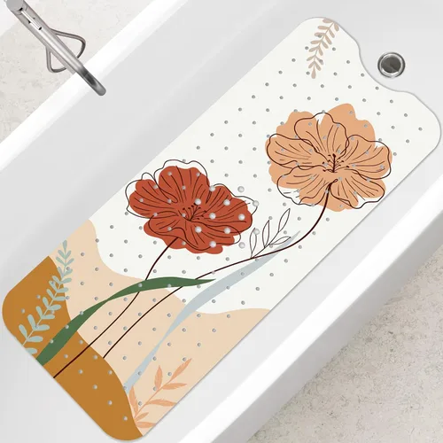 Miniatura 12 de SHUCHING - Alfombra de baño antideslizante azul para bañera de 40 x 16 pulgadas, estilo bohemio Tapete de bañera para ancianos sin moho, tapete