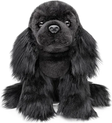 FRANKIEZHOU Peluche realista de Cocker Spaniel, color negro, 10 pulgadas, regalos de Cocker Spaniel, juguetes para niñas, regalos para niños,